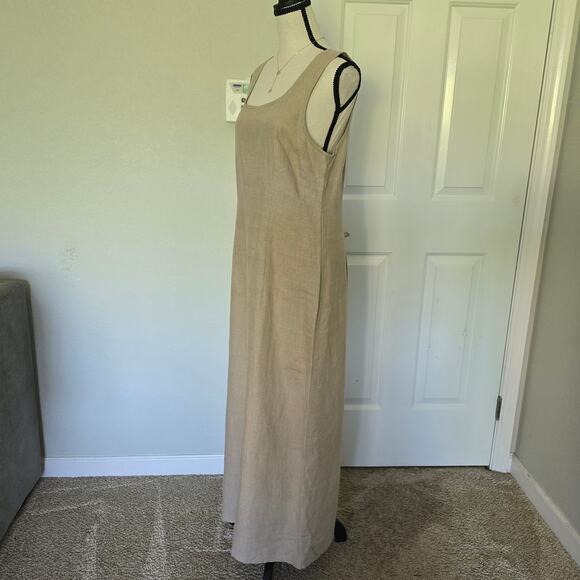 J. Crew Womens 100% Linen Maxi Dress Sz 8 Beige Sleeveless Scoop Neck Minimalist - Picture 3 of 9